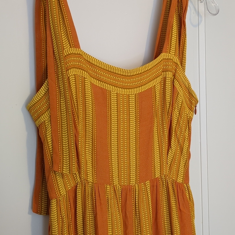 Sunny Sriped Viscose Yellow Orange Maxi Dress Tie Straps Small